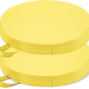 Sawysine 2 Pcs 14 Inch Floor Cushions with Handle, Flexible Round Floor Seating Pillows for Home School Classroom Kindergarten Daycare Nursery, 2 Inch Thick (Yellow)