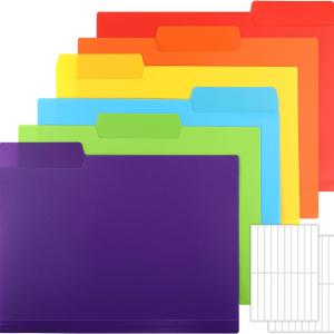 EOOUT 30pcs Colored File Folders, 9'' x 11.6'' Manilla Folders, Plastic File Folders, 3 Tab Poly Folder, 6 Colors with 40pcs Erasable Category Labels, for School and Office Supplies