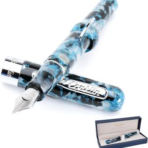 Conklin Mark Twain Crescent Filler Fountain Pen - Blue Array with Chrome Trim - Fine Nib - Luxury Writing Instrument