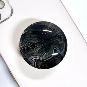 Clear Crystal Glitter Collapsible Expanding Moblile Cell Phone Grip Stand Holder for Smartphones and Tablets Phone Accessory (Black Wave)