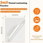 Laminating Sheets 100 Pack, 3 Mil Clear A4 Thermal Laminate Pouches, 8.7 x 11.9-inch Lamination Sheet, Laminator Plastic Paper Hold 8.5 x 11 inch, Suitable for Paper/Photo/Card/Notecard