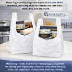 ASSUREPAK White Unprinted HDPE T-Shirt Bags - 1000 Units - 1/6 BBL 11.5"X6"X21" -13 microns - White - Perfect for Groceries, Shopping, Boutique Bags and Retail Stores