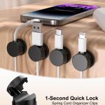 OneLeaf 12 Pack 360° Rotatable Spring Cable Clips[1s Lock], hesive Cord Holder for Nightstand, Phone Charger Cord Holder for Desk Home Office Car Game Station