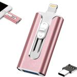 FileNest 4-in-1 USB Flash Drive for iPhone iP, High Speed Photo Stick External Memory Storage, Thumb Drive Backup USB Memory Stick for Photos and Videos, Compatible with Android PC (Pink, 256GB)