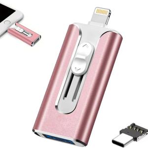 FileNest 4-in-1 USB Flash Drive for iPhone iP, High Speed Photo Stick External Memory Storage, Thumb Drive Backup USB Memory Stick for Photos and Videos, Compatible with Android PC (Pink, 256GB)