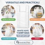 ASSUREPAK White Unprinted HDPE T-Shirt Bags - 1000 Units - 1/6 BBL 11.5"X6"X21" -13 microns - White - Perfect for Groceries, Shopping, Boutique Bags and Retail Stores