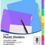 24PCS/3 Set 3-Ring Binder Dividers with Tabs,8 Tab Plastic File Dividers,Binder Separators with tabs for Office/School Supplies