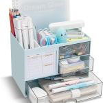 Desk Organizer with 3 Drawer, Multi-Functional Pencil Pen Holder for Desk, Desk Organizers and Storage with 8 Compartments, Desktop Organizer for Office Home Art Supplies (Blue)