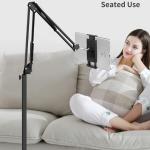 Tablet Floor Stand with Double Weight Base, Overhe Bed Phone Mount Height justable Arm Stretchable Stand Holder, Compatible with iP Mini Air Pro, Galaxy Tab, Kindle, Switch, Cell Phones