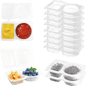 Double Compartment Reusable Prep Snack Containers With Lids，Mini Grab And Go Packs 2 Compartments Container ，Disposable Clear Munch Mate Travelsnack Containers Sauce 3oz Containers For Lunch Box (10)