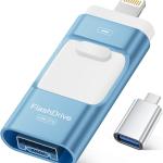 MFi Certified 256GB iPhone Flash Drive, Photo Stick Memory Stick for iPhone iP, USB Thumb Drive for Photos Videos Transfer & Backup, External Storage Compatible for iPhone/Android/PC/Mac (Blue)