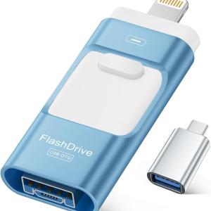 MFi Certified 256GB iPhone Flash Drive, Photo Stick Memory Stick for iPhone iP, USB Thumb Drive for Photos Videos Transfer & Backup, External Storage Compatible for iPhone/Android/PC/Mac (Blue)