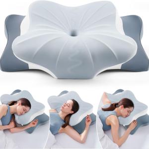 Cervical Pillow for Neck Pain Relief, Cooling Ergonomic Memory Foam Pillow with Ice Silk Pillowcase, Dual-Height Orthopedic Contour Support Pillow for Side,Back,Stomach Sleepers, CertiPUR-US Certified