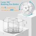 Large Acrylic Pen Holder for Desk, 6 Slots 360-Degree Rotating Pencil Holder Marker Organizer for Kids, Cdy Art Supply Organizer Crayon Organizers for Office School