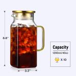 40 oz,1.2Liter Square Glass Pitcher with Lid and Spout, Water Pitchers with Handle for Fridge, Borosilicate Glass Carafe for Hot/Cold Drink, Large Jug for Iced Tea, Coffee, Beverage, Cold