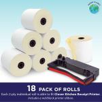 Kitchen Printer Paper for Clover Kitchen Receipt Printer Star SP700 Ink Printer) by Paper Planet | 2-Ply Carbonless Paper | 18 Rolls with 1 Ribbon