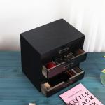 Wooden Storage Box Rustic Desktop Organizer with 4 Drawers Office Desk Accessories Shelf Small Craft Storage Containers Apothecary Cabinet and Chest Jewelry Holder for women(BLACK)