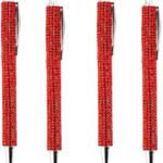 4Pcs Red Rhinestone Bling Metal Ballpoint Pens Stationery Press Pen Black Ink Gift Pens for Women Girls Coworkers Novelty Cool Signature Pen Writing and Correction Supplies Pens and Refills