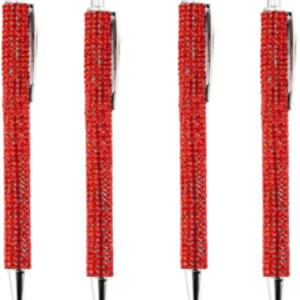 4Pcs Red Rhinestone Bling Metal Ballpoint Pens Stationery Press Pen Black Ink Gift Pens for Women Girls Coworkers Novelty Cool Signature Pen Writing and Correction Supplies Pens and Refills