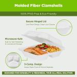 KARAT EARTH Clamshell Take Out Food Containers [8"x8", 200 ct ] 3 Compartments | Compostable To Go Containers, Natural Biodegrable Bagasse | White