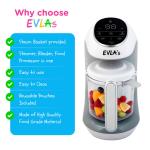 EVLA'S Baby Food Maker, Steamer, Blender, Baby Food Processor for Healthy Homeme Baby Food in Minutes, Touch Screen with 6 Reusable Food Pouches, Baby Registry Essential, White