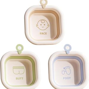 Square Collapsible Wash Basins 3-Pack, Small Foldable Baby Bath Tub for Sink, Lightweight Portable Cleaning Basin for Travel, Camping, Dishes, Laundry