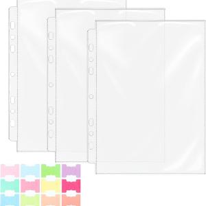 30 Pcs 5.5x8.5 Thick Plastic Sleeves, Fit Standard A5 Paper for 6 or 3 Ring Mini Binder (8.5x9.5 Covers) Top-Loing Pocket Protector Sheets Photo Sleeves with 12 Index Tabs, Recipe Binder Card Sleeve