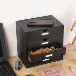 Wooden Storage Box Rustic Desktop Organizer with 4 Drawers Office Desk Accessories Shelf Small Craft Storage Containers Apothecary Cabinet and Chest Jewelry Holder for women(BLACK)