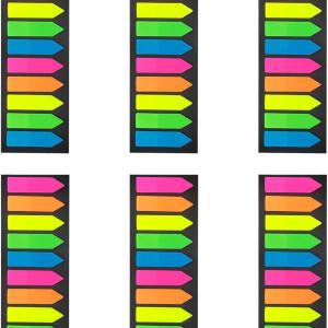 1200 Pcs Arrow Fluorescent Translucent Sticky Note Flags, Sticky Index Tabs, Translucent Arrow Flags, Small Sticky Notes Flag, Page Markers for Annotating Books(5 Colors, 6 Sets)