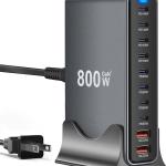 800W USB C Charger,GaN 10 Ports USB Charger,Multiple Plug Fast Charger Laptop Charger,PD Power apter Compatible with MacBook Pro/Air/Dell/iPhone/Galaxy/Laptop/Tablet/Mobile