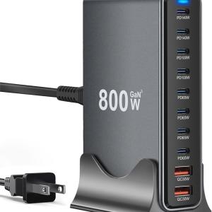 800W USB C Charger,GaN 10 Ports USB Charger,Multiple Plug Fast Charger Laptop Charger,PD Power apter Compatible with MacBook Pro/Air/Dell/iPhone/Galaxy/Laptop/Tablet/Mobile