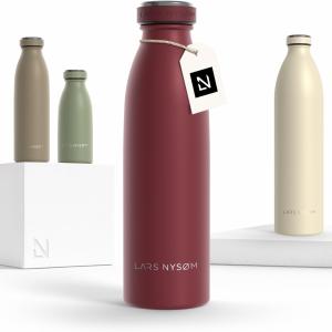 LARS NYSØM Stainless Steel Insulated Water Bottle 12oz 17oz 25oz 34oz 51oz | Insulated Thermo Flask for Hot and Cold Beverages | Leakproof Drinking Bottle (Berry Red, 17oz)