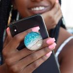 Clear Crystal Glitter Collapsible Expanding Moblile Cell Phone Grip Stand Holder for Smartphones and Tablets Phone Accessory (Blue Ocean Beach)