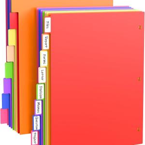 Binder Dividers with Tabs, 8 Tab Sturdy Plastic Dividers for 3 Ring Binder, Colorful Dividers for 3 Ring Binder Page Protectors, 3 Ring Binder Dividers with Tabs for School Office, 2 Set (16 Pcs)