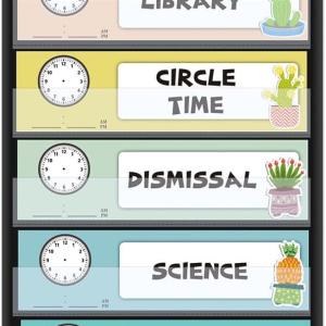 Mewise Large Personalized Daily Schedule Pocket Chart for Kids - Oversized Cards Classroom & Homeschool Calendar Organizer, Teacher Supplies, Back to School (Black)