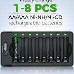 BEVIGOR Rechargeable AA Batteries with Charger, 10 Pack 2800mAh High Capacity Ni-MH Double A Batteries with Smart 8 Bay Smart Battery Charger, USB Fast Charging