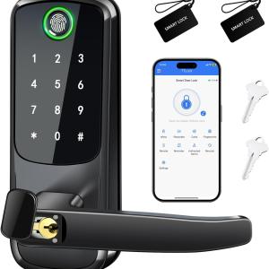 Keyp Smart Door Lock with Handle,Keyless Entry Digital Lock for Front/Interior Door,Fingerprint Electronic Door Knob with APP Control,Easy Installation,Smart Locks for Front Door/Bedroom/Office