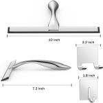 All-Purpose Stainless Steel Shower Squeegee for Shower Glass Door with 2 hesive Hooks, Bathroom Cleaner Tool Household Window Mirror Squeegee , Cleaning Tile Wall, Car, 10 Inch Silver