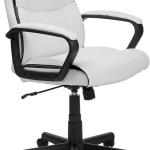 Basics Office Computer Task Desk Chair with Pded Armrests, Mid-Back, justable, 360 Swivel, Rolling, 275 Pound Capacity, 24.2"D x 24"W x 38.6"H, BIFMA Certified, White Faux Leather