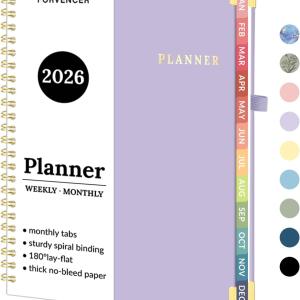 2026 Planner, Forvencer Calendar Planner Weekly and Monthly, Jan 2026-Dec 2026, 6" X 8", Hardcover Agenda Book, Daily Journal Organizer with Inner Pocket, Notebook for Office School, A5, Purple