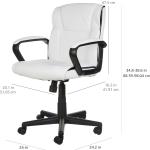 Basics Office Computer Task Desk Chair with Pded Armrests, Mid-Back, justable, 360 Swivel, Rolling, 275 Pound Capacity, 24.2"D x 24"W x 38.6"H, BIFMA Certified, White Faux Leather