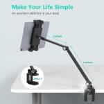 iP Desk Mount, justable Tablet Holder Clamp, 360 degree Rotation, Sturdy Aluminum Tablet Arm Mount for 4.7"-13" iP Pro/Air/Mini, iPhone, Galaxy Tab, for Kitchen, Work, Video Call(Black)