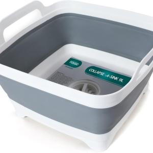2.4 Gal(9L) Collapsible Dish Basin with Drain Plug,Space Saving Multiuse Foldable Sink Tub,Dishpan,Kitchen Sink for Camping,Plastic Tub,Vegetable Washing,Beverage Tubs