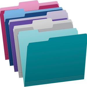 Pendaflex Two Tone Color File Folders, Letter Size, Assorted Colors (Teal, Violet, Gray, Navy and Burgundy), 1/3-Cut Tabs, 5 Color, 100/Box, (02315)