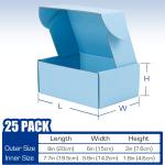 25 Pack Shipping Boxes, 8 x 6 x 3 inch Corrugated Cardboard Packing Small Mailer Box for Mailing Business Packaging, Gifts, Decorations, Blue Kraft