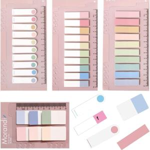 AIYUENCICI Index Tabs with Ruler, 4 Pack 660 Pieces Sticky Tab, Note Page Marker, Writable and Repositionable File Flags Morandi Pages Markers Book Labels for Reing Tab, Classify Files (Color A)