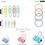 300 Pcs Binder Clips, Rubber Bands, Office Set, Paper Clips, School & Teacher Supplies for Office Desk Essentials (Assorted Sizes)