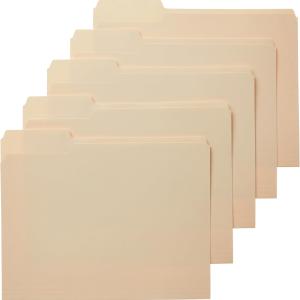 Basics File Folders with Tabs for Filing, 1/3-Cut Tab, Assorted Positions, 8.5x11 inches, Letter Size, Manila, Pack of 100