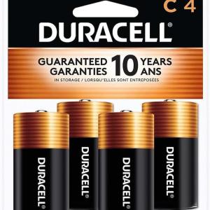 Duracell Coppertop C Batteries, 4 Count Pack, C Battery with Long-lasting Power, All-Purpose Alkaline C Battery for Household and Office Devices
