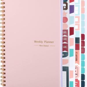Undated Weekly Planner with Habit Tracker, 52 Weeks To Do List Notebook A5 Weekly Goal Planner with Spiral Binding & Stickers Home Work School Supplies for Women Girls 8.2" x 5.7" - Pink